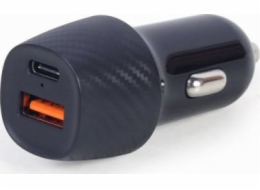 Gembird nabíječka FAST CAR CHARGER 2X USB, TYP-C PD, 18W, ČERNÁ