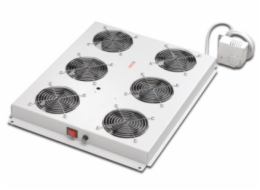 Roof cooling unit for DIGITUS server cabinets, 6 Fans, Switch, Thermostat, 828m3 air circ./h Color grey RAL 7035
