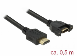 Delock - Prodlužovací kabel HDMI s ethernetem - HDMI s piny (male) do HDMI se zdírkami (female) šroubovací - 50 cm - cerná - podporuje 4K