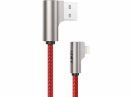 CB-AL01 Červený OEM Nylon USB - Lightning kabel | 2m | Zátky 90 stupňů | certifikát MFi