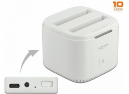 Delock USB Type-C 3.2 Docking Station for 2 x 2.5" SATA HDD / SSD with Clone Function - Dokovací stanice HDD - oddílu: 2 - 2,5" / 3,5" sdílené - SATA 6Gb/s - USB 3.1 (Gen 2) - bílá