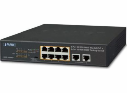 Planet GSD-1008HP, PoE switch 8x PoE 802.3at 120W+ 2x 1000Base-T, VLAN, extend mód 10Mb/s do 250m