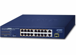 Planet FGSD-1821P PoE switch, 16x100M + 1xGb/SFP, extend mód 10Mb-250m, PoE 802.3at 185W