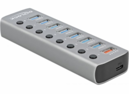 Delock USB 3.2 Gen 1 Hub mit 7 Ports + 1 Schnellladeport + 1 USB-C PD 3.0 Port , USB-Hub 63264