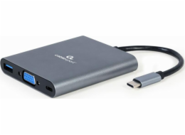 Gembird USB-C 6v1 multiport USB 3.1 + HDMI + VGA + PD + čtečka karet + stereo audio