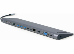 Gembird A-CM-COMBO9-01 Gembird USB-C 9v1 multiport USB + HDMI + VGA + PD + čtečka karet + LAN + audio