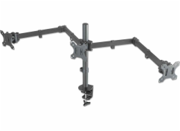 Manhattan TV &amp; Monitor Mount, Desk, Double-Link Arms, 3 screens, Screen Sizes: 10-27&quot;, Black, Clamp Assembly, Triple Screen, VESA 75x75 to 100x100mm, Max 7kg (each)