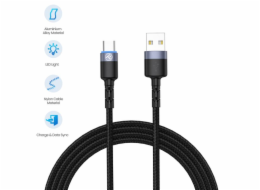 Tellur datový kabel USB to Type-C LED nylonový pletený 1,2 m černý