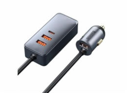 Baseus rychlo nabíječka do auta s prodlužovacím kabelem 3x USB-A, 1x Type-C 120W šedá