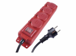 Prodlužovací kabel 3m / 4 zásuvky / s vypínačem / černo-červený / guma-neopren / 1,5mm2