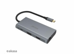 AKASA adaptér USB Type-C 9-in-1 Dock (PD Type-C, HDMI, VGA, 3 x USB 3.0 Type-A, RJ45, SD and Micro SD Card Reader)