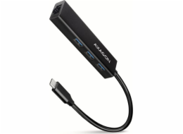 AXAGON HMC-GL3A, USB 3.2 Gen 1 hub, porty 3x USB-A + Gigabit Ethernet, kovový, kabel USB-C 20cm