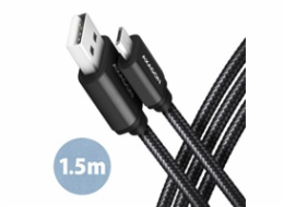 AXAGON BUMM-AM15AB, HQ kabel Micro USB <-> USB-A, 1.5m, USB 2.0, 2.4A, ALU, oplet, černý