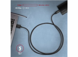 AXAGON BUCM3-AM15AB, SPEED kabel USB-C <-> USB-A, 1.5m, USB 3.2 Gen 1, 3A, ALU, oplet, černý