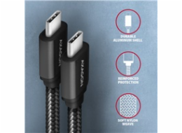 AXAGON BUCM3-CM20AB, SPEED kabel USB-C <-> USB-C, 2m, USB 3.2 Gen 1, PD 60W 3A, ALU, oplet, černý