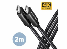 AXAGON BUCM32-CM20AB, SPEED+ kabel USB-C <-> USB-C, 2m, USB 3.2 Gen 2, PD 100W 5A, 4k HD, ALU, oplet, černý