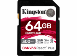 Kingston Canvas React Plus - Paměťová karta flash - 64 GB - Video Class V90 / UHS-II U3 / Class10 - SDXC UHS-II