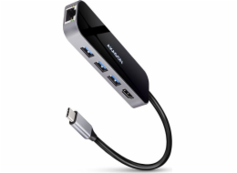 AXAGON HMC-6GL, USB 3.2 Gen 1 hub, porty 3x USB-A, HDMI 4k/30Hz, RJ-45 GLAN, PD 100W, kabel USB-C 20cm