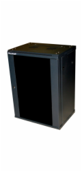 XtendLan 19" nástěnný rozvaděč 12U 600x450, nosnost 60 kg, skleněné kouřové dveře, rozložený, černý