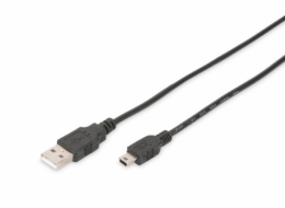 Digitus USB 2.0 connection cable, type  A - mini B (5pin) M/M, 1.8m, USB 2.0 conform, bl
