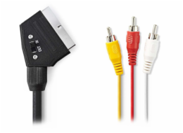 NEDIS přepínatelný kabel SCART – RCA/ zástrčka SCART – 3× zástrčka RCA/ černý/ 2m