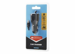 CANYON Univerzální 1xUSB auto nabíječka s micro USB kabelem, Input 12V-24V, Output 5V-2.4A, Smart IC, černá