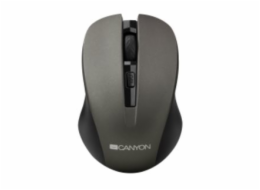 CANYON myš optická bezdrátová CMSW1, nastavitelné rozlišení 800/1000/1200 dpi, 4 tl, USB nano reciever,  šedá