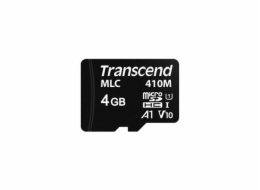 Transcend 4GB microSDHC410M UHS-I U1 (Class 10) A1 V10 MLC průmyslová paměťová karta (bez adaptéru), 100MB/s R, 22MB/s W