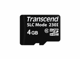 Transcend 4GB microSDHC230I (Class 10) 3D TLC (SLC mode) průmyslová paměťová karta, 22MB/s R, 21MB/s W, černá