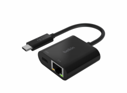 Belkin USB-C adaptér s Gigabit Ethernetem RJ45 + 60W napájení, černá