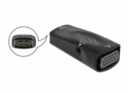 Delock - Video adaptér - HDMI se zdířkami (female) do HD-15 (VGA), mini-phone stereo 3.5 mm se zdířkami (female) - černá