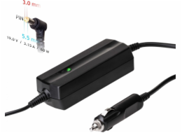 TRX Akyga napájecí adaptér do auta/ 19V/ 3,16A/ 60W/ 5,5x3,0mm + pin/ pro notebooky Samsung