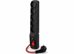 Acar F5 10m kabel, 5 zásuvek, přepěťová ochrana, max.proud 16A, černý