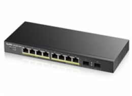 Zyxel GS1900-10HP v2 10-port Desktop Gigabit Web Smart PoE Switch, 8x gigabit PoE RJ45, 2x SFP, 70W PoE budget, fanless