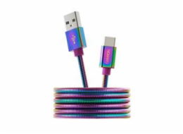 CANYON Nabíjecí kabel USB C/USB A 2.0, kovový plášť, délka 1,2 m, duhová