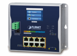 Planet WGS-5225-8P2SV plochý L3 switch, 8x1Gb, 2x2.5Gb SFP, PoE 30/240W, 48-56VDC, -20~70°C, IP30, fanless, touch LCD