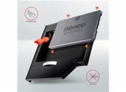 AXAGON RSS-CD12 rámeček pro 2.5" SSD/HDD do DVD slotu, 12.7 mm, LED, hliník