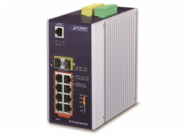 Planet IGS-6325-8UP2S průmyslový L3 switch, 8x1Gb, 2x2.5Gb SFP, PoE 802.3bt 360W, 48-54VDC, -40~75°C, fanless