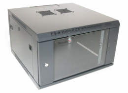 XtendLan 19" nástěnný rozvaděč 6U 600x600, nosnost 60 kg, skleněné kouřové dveře, svařovaný, černý