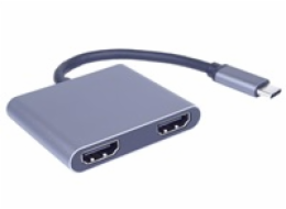 Adaptér MST USB-C na 2x HDMI USB3.0, PD, rozlišení 4K a FULL HD 1080p