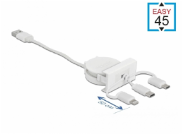 Delock Zatažitelný kabel modulu Easy 45 USB 2.0 typu 3 v 1 z USB Typu-A na USB-C™, Micro USB a Lightning, bílý