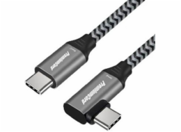 PREMIUMCORD Zahnutý kabel USB-C (USB 3.2 Gen 2, 3A, 60W, 20Gbit/s), hliníkové krytky konektorů, 2m