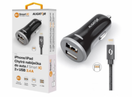ALIGATOR 3.4A, 2xUSB, smart IC, černá, USB kabel pro iPhone/iPad