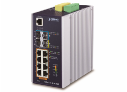 Planet IGS-6325-8UP2S2X průmyslový L3 switch, 8x1Gb, 2x2.5Gb SFP, 2x10Gb SFP+, 90/360W, 48-54VDC, -40~75°C, fanless