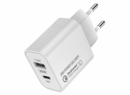 COLORWAY 1x USB a 1x USB-C/ síťová nabíječka/ 20W/ 100V-240V/ Bílá