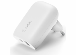 Belkin BOOST CHARGE Duální 37W Power Delivery PPS nástěnná nabíječka (USB-C 25W + USB-A 12W), bílá