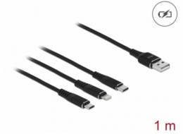 Delock Nabíjecí kabel USB 3 v 1 pro Lightning™ / Micro USB / USB Type-C™, 1 m černá