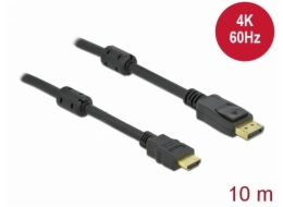 Delock - Kabel adaptéru - DisplayPort s piny (male) zamykací do HDMI s piny (male) - 10 m - trojnásobně stíněný - černá - podporuje 4K, aktivní