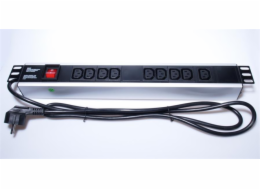 PremiumCord PDU-E15G09S PremiumCord Panel napájecí do 19" racku 1.5U, 9xIEC (C13), 2m kabel,vypínač