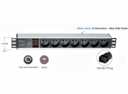 19" rozvodný panel 1U,7x 220V,koncovka IEC C19,16A 19" rozvodný panel 1U,7x 220V,koncovka IEC C19,16A